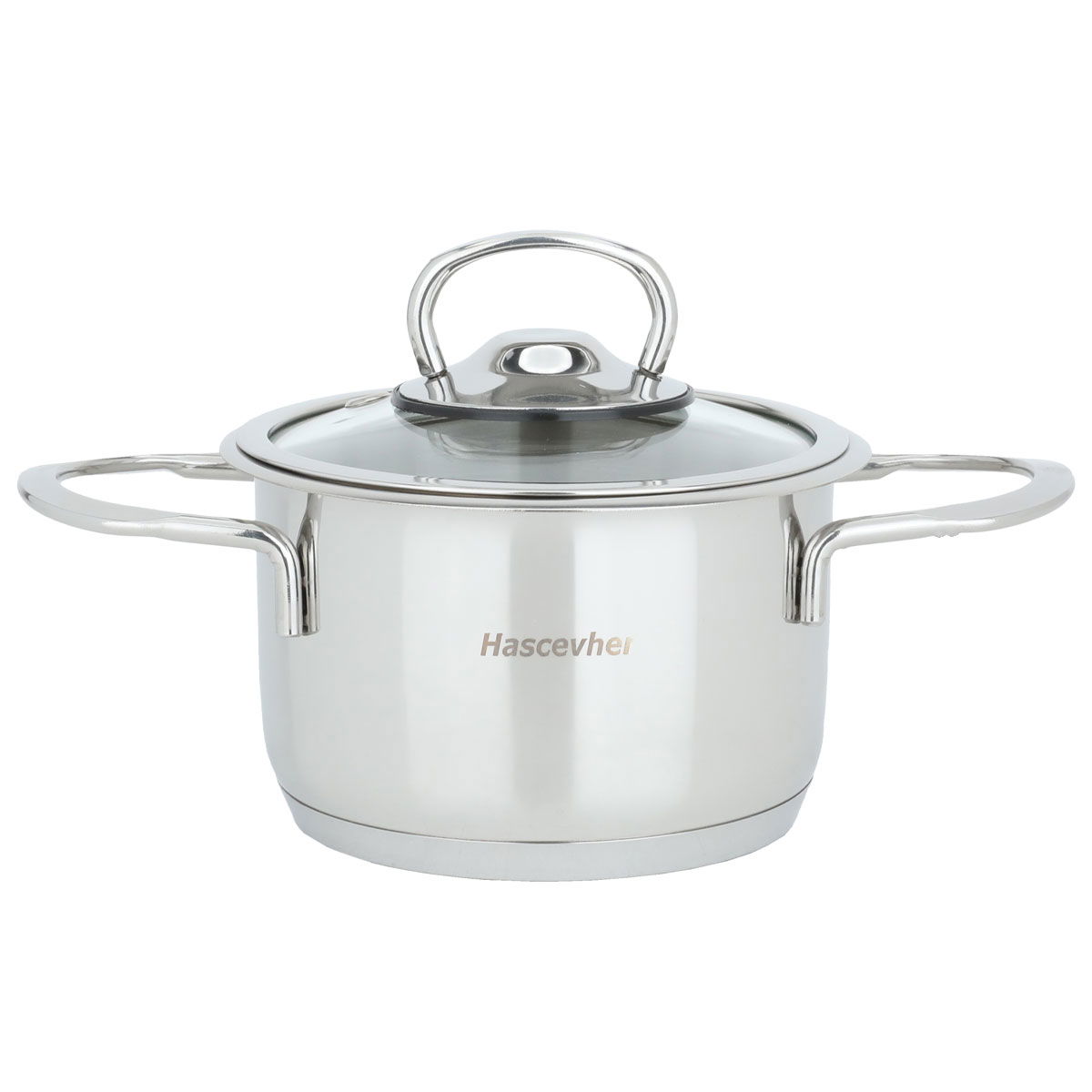 HASCEVHER Steel Pot with Glass Cover, 800 ml, 12 cm, Turkish - Silver product image 1