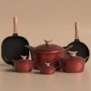 طقم قدور جرانيت تيتانيوم نيوكلاين، 16 قطع، مقبض خشب - كرزي product image