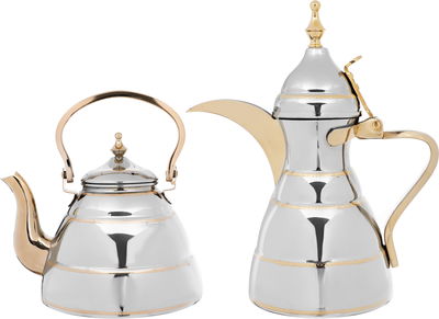 Alsaif Plus Marhaba Diriyah Dallah and Tea Pot Steel, 2 pieces, 0.9 / 1.6 litre - silver product image 1