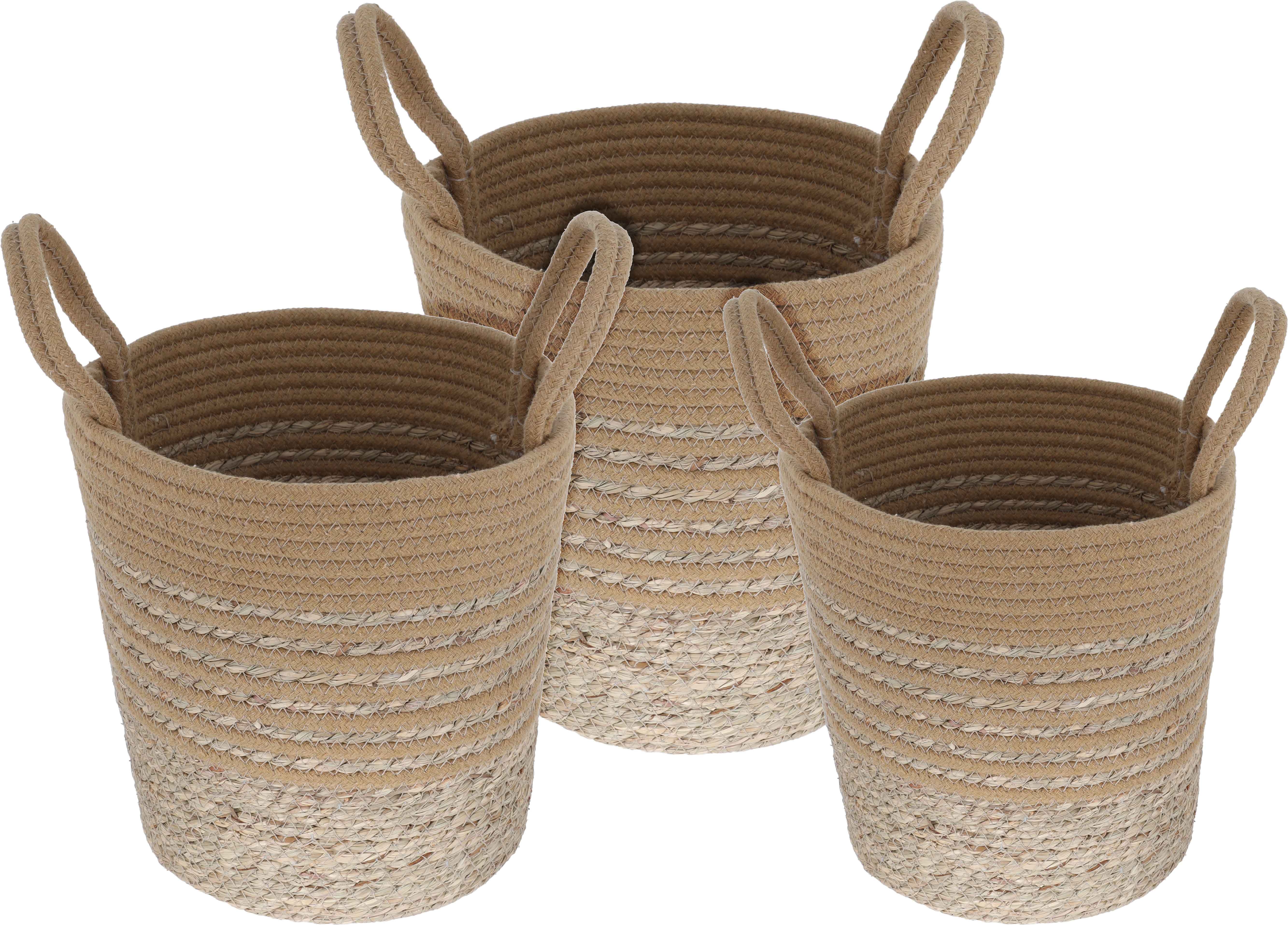 Al Saif Gallery Cotton Baskets Set, 25-30-20 cm, 3 Pieces, Round - Brown product image