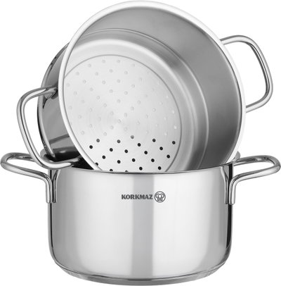 قدر مزدوج ستانلس ستيل كوركماز بيرلا، 20 سم، غطاء زجاج - فضي product image 3