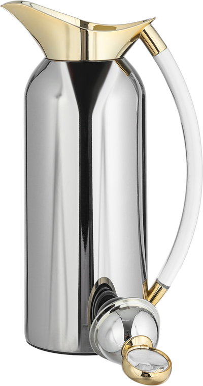 Al Saif Gallery Al Thuraya Thermos Set, 2 Pieces, 1/1 Liter, glass interior, transparent handle, push-button lid - silver gold product image 6