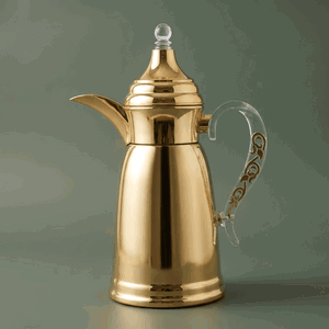 Al Saif Gallery Qamar Thermos Dallah, 0.6 L, Transparent Handle, Stainless Steel Inner Case, Stainless Steel Outer Body - Gold product image