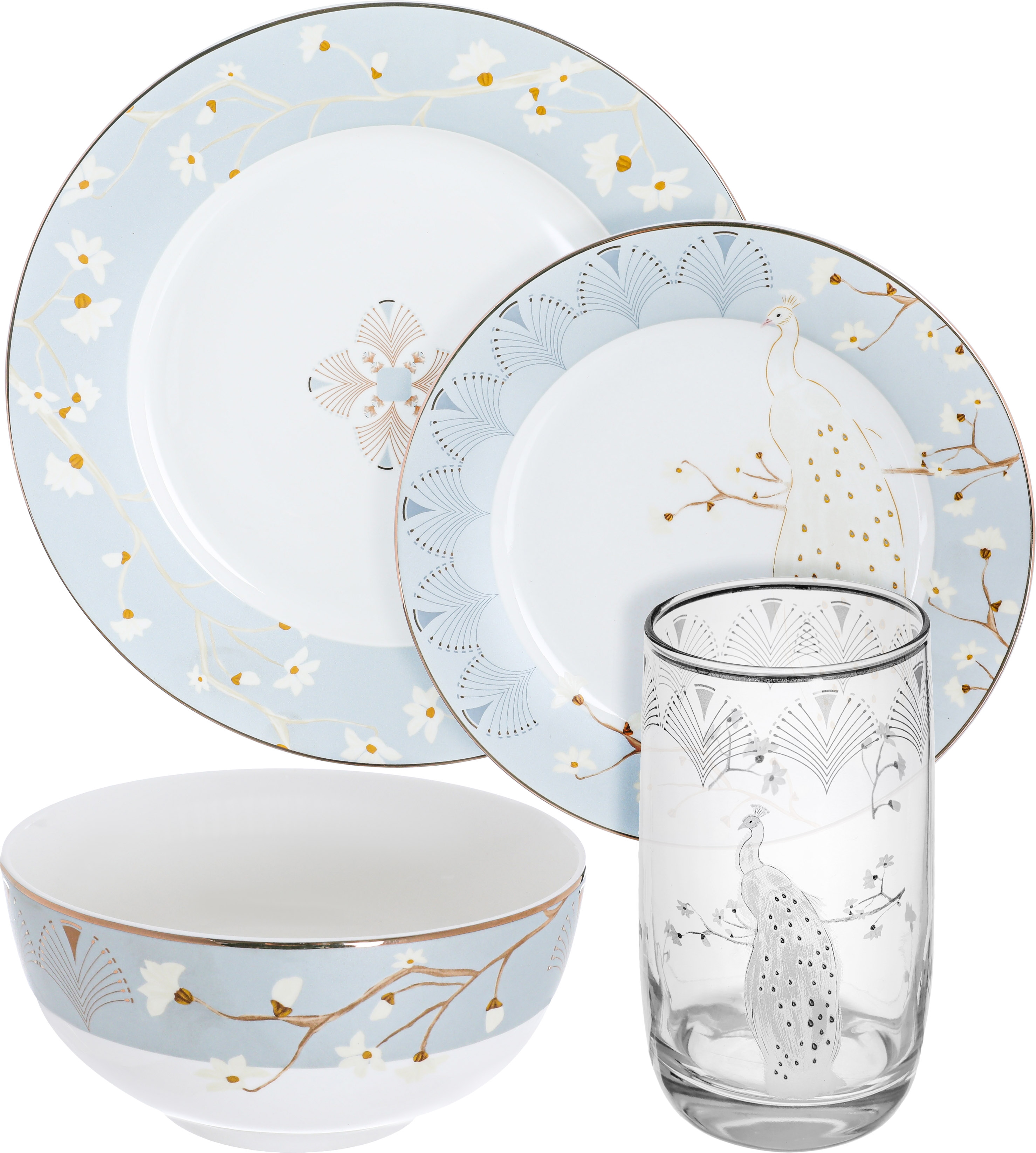 Al Saif Gallery Porcelain Dinner Serving Set, Peacock Pattern, 24 Pieces - White product image