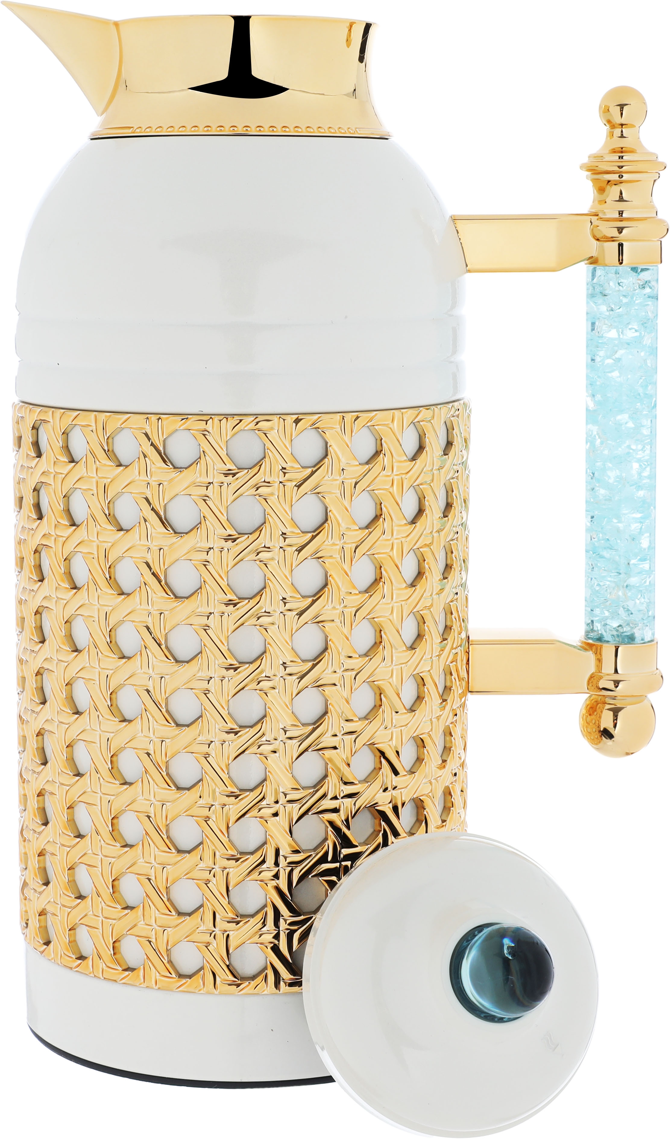 Al Saif Gallery Sarah thermos set, 1 liter, crystal handle, thermal glass inner case, steel outer case - white and golden product image 7