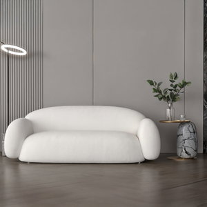 Modern Swedish wood sofa, 210x82x40 cm, boucle fabric - white product image