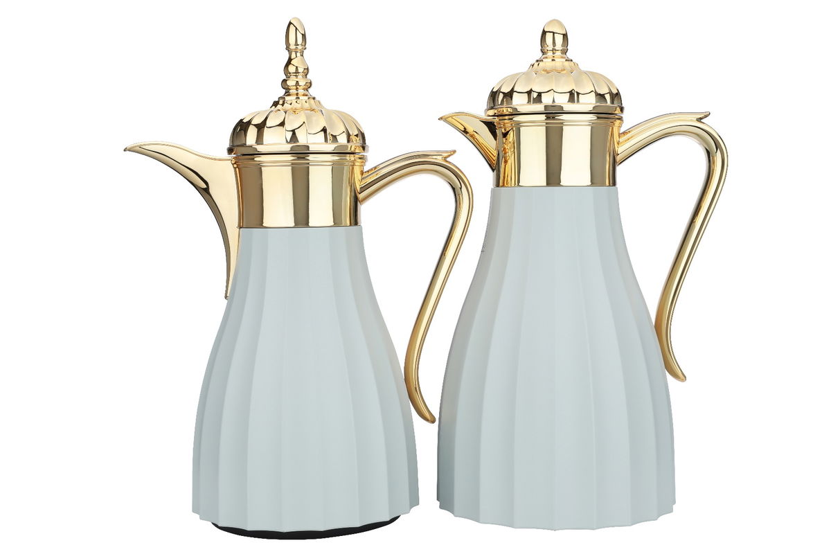 طقم دلال كِندة استيل السيف، 1/0.7 لتر، يد ذهبي - رمادي فاتح product image