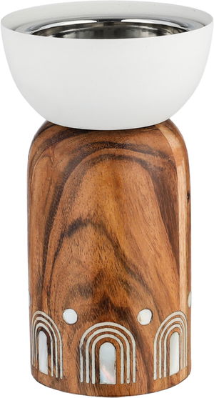 Al Saif Gallery Stainless Steel Incense Burner, 8x8x17.5 cm, Wooden Base - Off-White Wooden product image