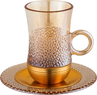 طقم بيالات زجاج أمبير، 120 مل، صحون، قاعدة ذهبي، 12 قطعة - بني شفاف product image 2