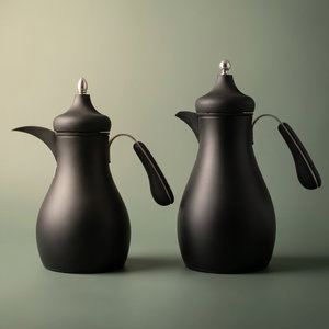 Al Saif Gallery Sama Thermos Set, 0.7/1 Liter, 2 Pieces, Inner Glass Container, Stainless Steel Outer Body - Black product image