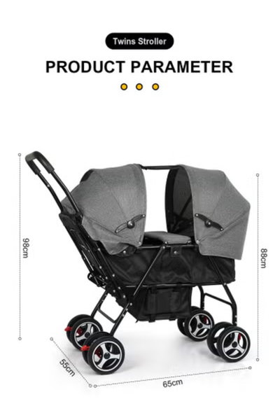 عربة اطفال توام قابلة للطي فان مومنت، مظلة قابلة للتعديل - اسود رمادي product image 8