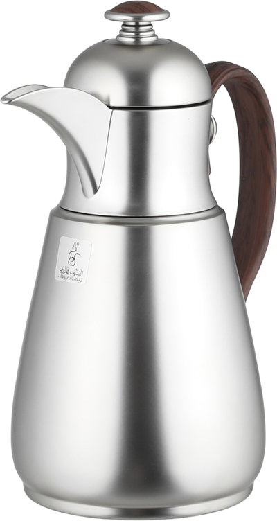 Al Saif Gallery Thermos Dallah Tamim 10, 1 Liter, Stainless Steel Interior, Wooden Handle, Push-Button Lid - Matte Silver product image 4