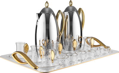 طقم ترامس العلا السيف غاليري، 21 قطعة، مع طوفرية، اكواب شاي و قهوة - فضي ذهبي product image 2