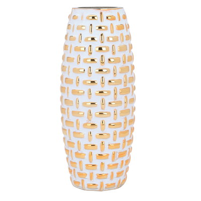 Al Saif Gallery Porcelain Decorative Vase, 10 x 10 x 25 cm, Round - White Golden product image 2