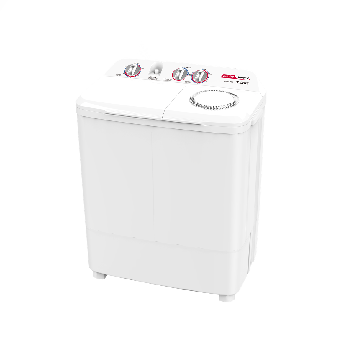 غسالة نصف أوتوماتيك تحميل علوي أليكترو جينرال، 7 كيلو، 2 حوض، WXK-700 - أبيض product image
