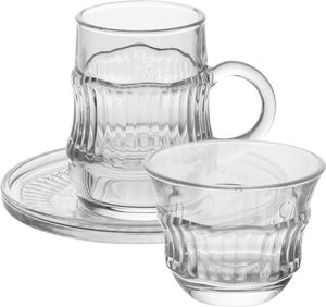 طقم فناجين وبيالات مع صحون زجاج، 18 قطعة - شفاف product image