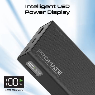 باور بانك بروميت، 20000 مللي أمبير، تقنية توصيل الطاقة USB-C بقدرة 35 واط،، شاشة LED، 3 منافذ، Bolt-20PD+ - اسود product image 2