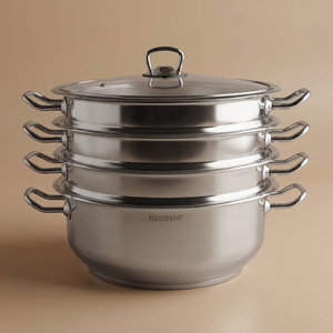 طقم قدور مانتي تركي ستانلس استيل هاسكوفر، 28 سم، 5 قطع، وعاء، ثلاث مصافي - فضي product image