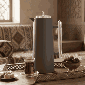 Glory Lean Thermos, 1 Liter, Glass Inner Container, Push Button, Transparent Handle - Gray product image 2