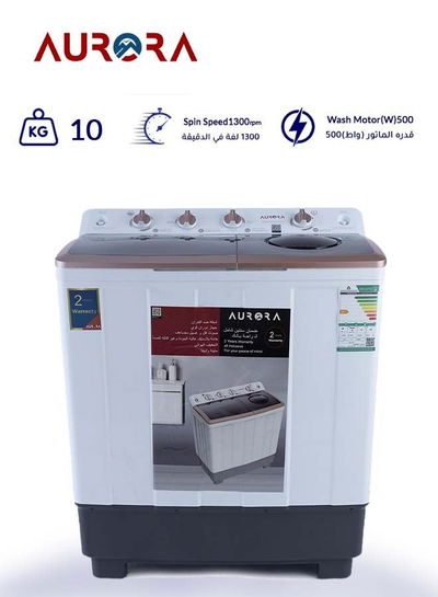 Aurora AR-11TTH Semi-Automatic Washing Machine, 10 kg, Twin Tub, 1100 RPM - White product image 2