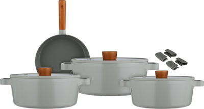 NEOFLAM Vika Stainless Steel Cookware Set, 7 Pieces, Glass Lid, Extra Handles - Wood Gray product image 2