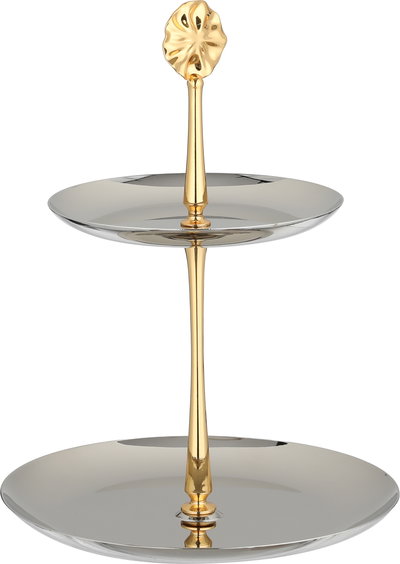 شيالة تقديم ستانلس استيل السيف غاليري، 20 / 14.5 سم، دائري، 2 دور، مسكة يد - فضي ذهبي product image 2