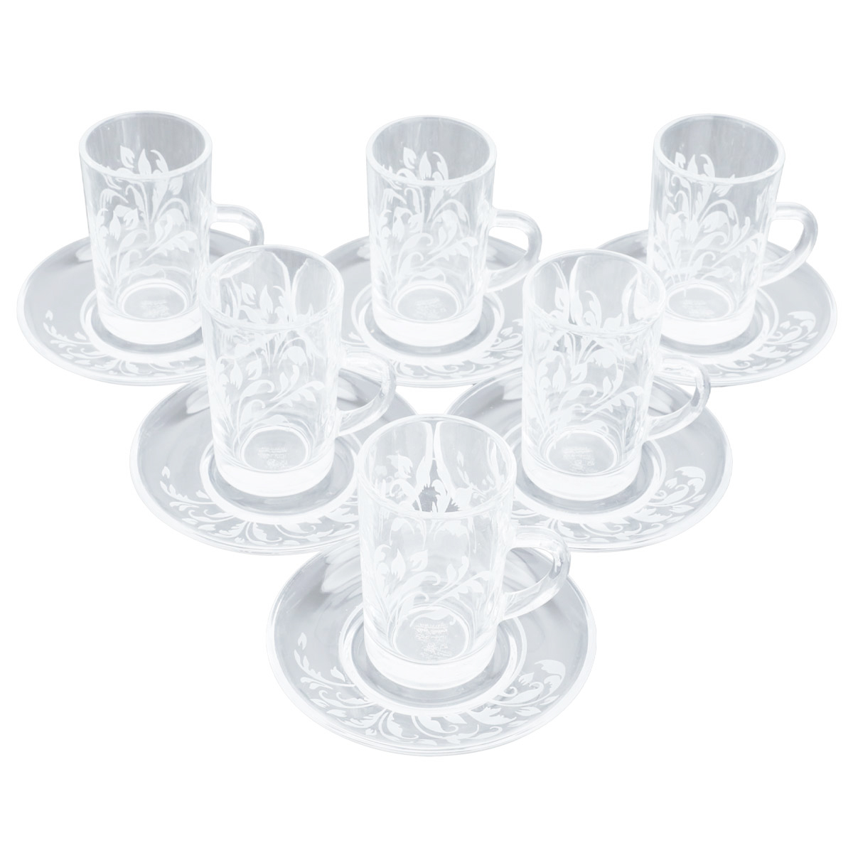 Al Saif Gallery glass jars and saucer set, 12 pieces, engraved white - transparent product image