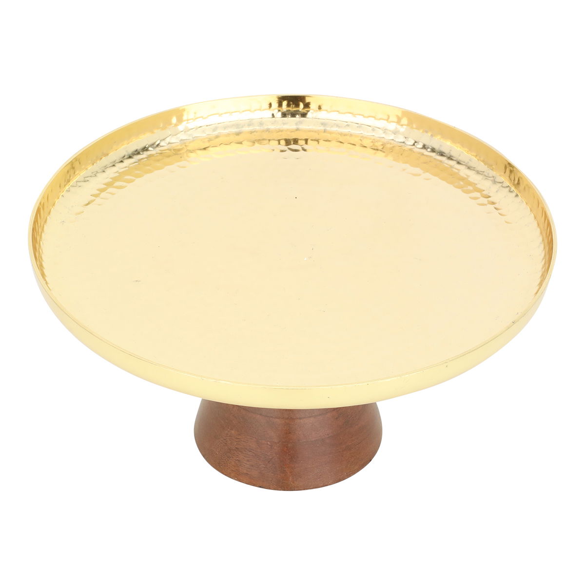 Al Saif Gallery steel serving stand, 26 x 26 x 13 cm, circular, wood base - gold product image 2