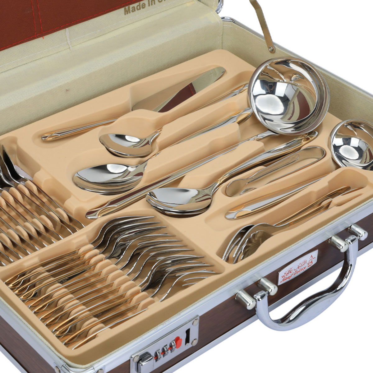 شنطة ملاعق استيل فضي بنقش مذهب 72 قطعة product image 4