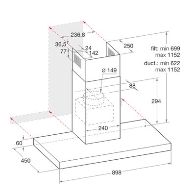 شفاط مدمج اريستون، 115×90×45 سم، 3 سرعات، AHBS9.3FLLX - فضي product image 4
