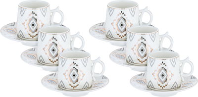 طقم فناجين قهوة تركي مع الصحون بورسلان السيف غاليري، 12 قطعة - أبيض رمادي product image 1