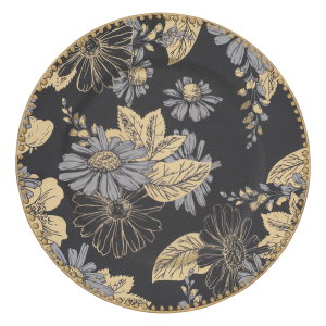Al Saif Gallery Serving Plate, 33 x 33 x 1.2 cm, Round, Rose Patterned - Black/Gold product image