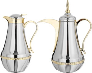 Al Saif Gallery Nouf thermos set, 0.7 / 1 liter, 2 pieces, thermal glass inner shell, stainless steel outer shell - silver gold product image 2