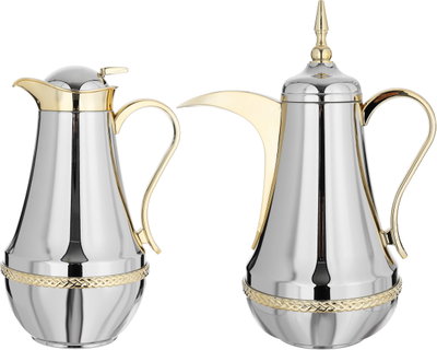 Al Saif Gallery Nouf thermos set, 0.7 / 1 liter, 2 pieces, thermal glass inner shell, stainless steel outer shell - silver gold product image 2