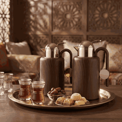 طقم ترامس اكرام السيف غاليري، 1/1.5 لتر، قطعتين، حافظة داخلية زجاج - خشبي غامق ذهبي product image 2