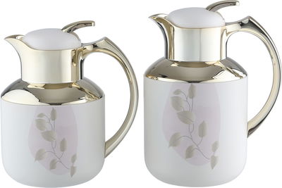 Al Saif Gallery florya thermos set, 1/0.5 liter, two pieces, thermal glass inner container, steel outer shell - beige product image 1