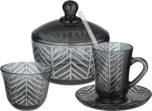 Al Saif Gallery Glass Sugar Cup Serving Set, 11cm, 26 Pieces, Floral Pattern - Black Transparent product image