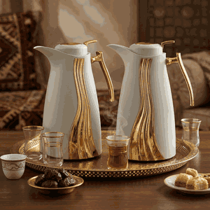Al Saif Gallery Karma thermos, two pieces, thermal glass inner case, steel outer case - white and golden product image 2