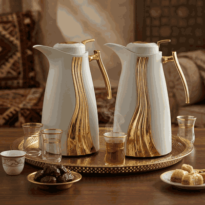 Al Saif Gallery Karma thermos, two pieces, thermal glass inner case, steel outer case - white and golden product image 10