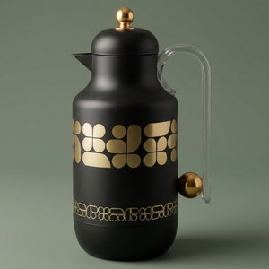 Al Saif Gallery Kkozami Thermos, 1 Liter, Glass Interior, Transparent Handle, Push-Button Lid - Black And Gold product image