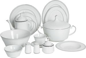 طقم تقديم سفرة بورسلان السيف غاليري، 47 قطعة - أبيض فضي product image
