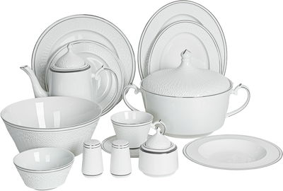 طقم تقديم سفرة بورسلان السيف غاليري، 47 قطعة - أبيض فضي product image 1