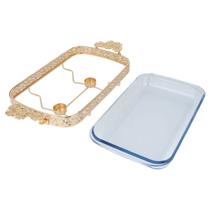 سخان طعام زجاج بغطاء وقاعدة استيل السيف غاليري، مستطيل - ذهبي product image 2
