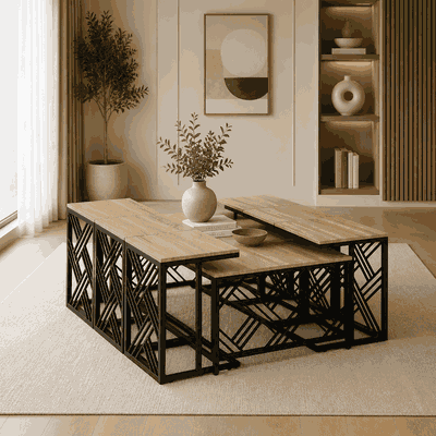 طقم طاولات خشب MDF و معدن، 7 قطع - اسود بني product image 1