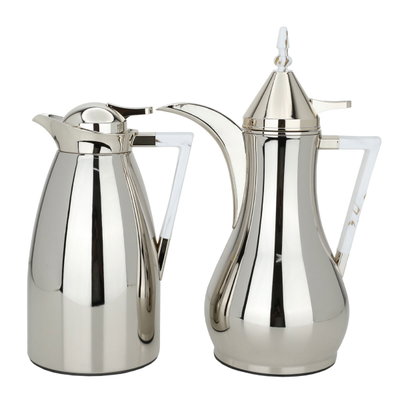 Al Saif Gallery thermos set, 1 liter, glass inner container, steel outer shell, two pieces - silver product image 1