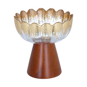 ستاند تقديم حلا زجاج السيف غاليري، 13.5×13×13 سم، بقاعدة خشبي - ذهبي product image 2