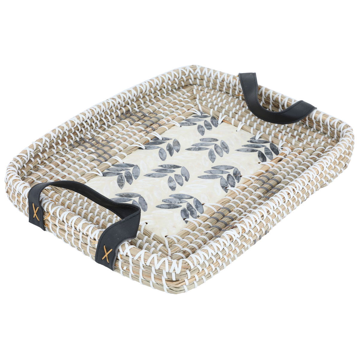 طوفرية تقديم خوص السيف غاليري، 40×30×5 سم، مستطيل - بيج أبيض product image