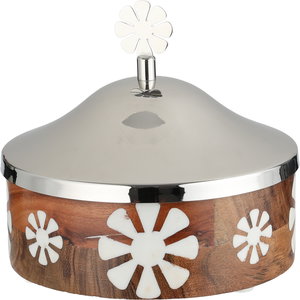 تمرية بغطاء ستانلس استيل السيف غاليري، 16x16x16 سم، قاعدة خشبي بنقوش، دائري - متعدد الألوان product image