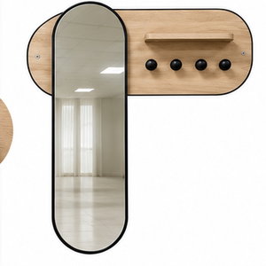 مرآة مدخل منزل تريو زجاج، 80×120×30 سم، لوح تعليق خشبي، خطافات تعليق معدنية - بيج product image 2