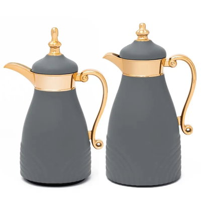 Al Saif Gallery Carmen thermos set, 1/0.7 litre, 2 pieces, thermal glass inner container, stainless steel outer shell - golden gray product image 1